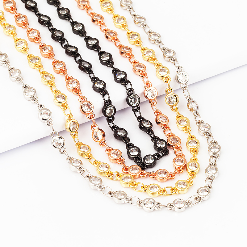 Rose Gold Bracelet - 견고한 반제품 CZ 체인, 황동 기반,
