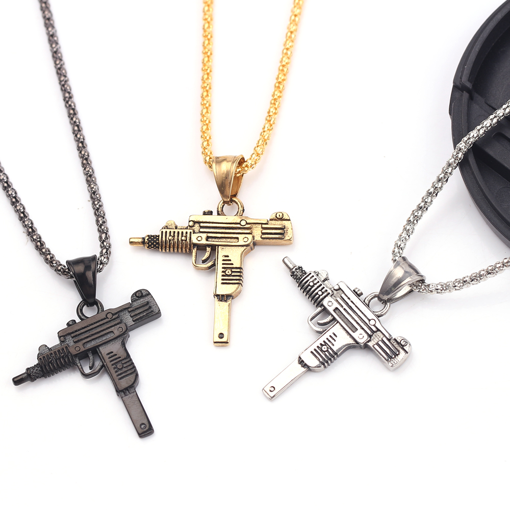 Hip Hop Chain Necklace - 펑크 우지 권총 기관총 목걸이 펜던트