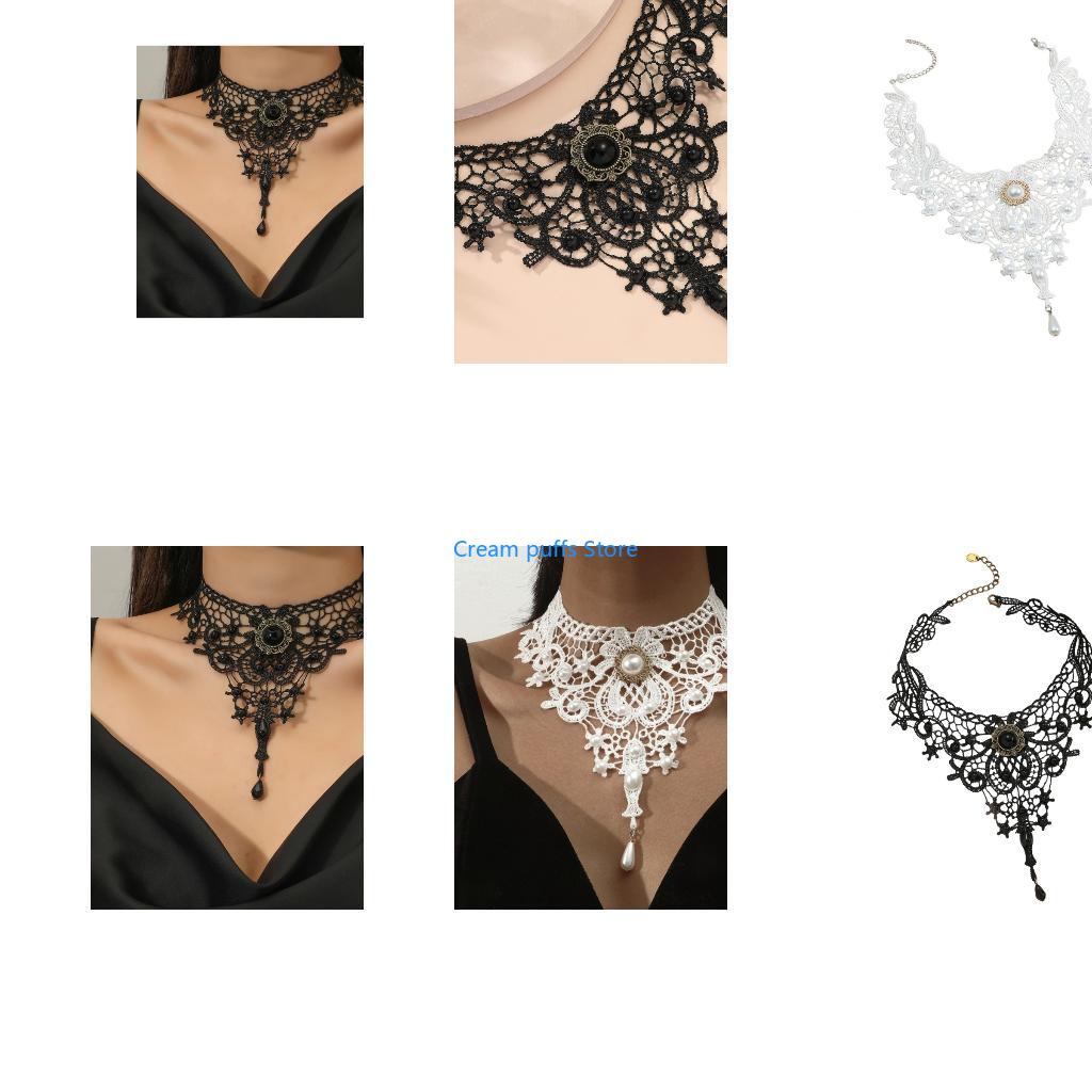 Crystal Choker Necklace - 50LE 레이스 초커 목걸이 크리스탈 넥
