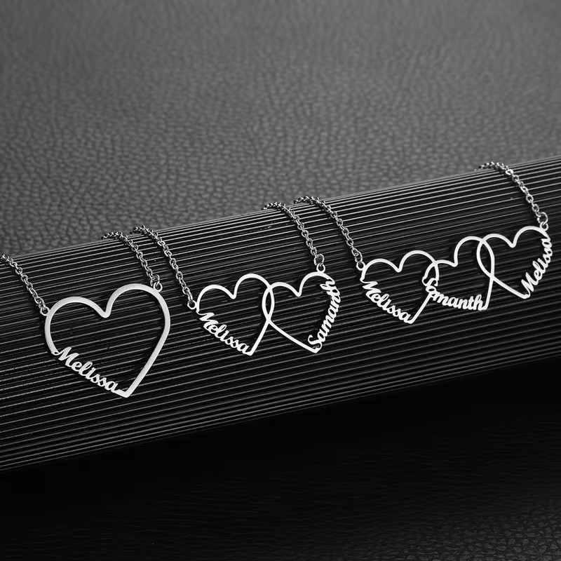 Engraved Name Necklace - 맞춤형 인터로킹 하트 네임 목걸이, 개인