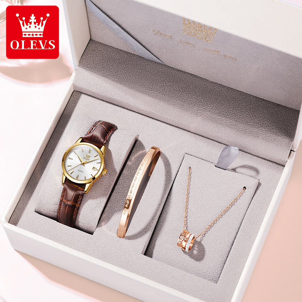 Leather Bracelet - OLEVS 6898 여성용 시계 오리지널 우아한