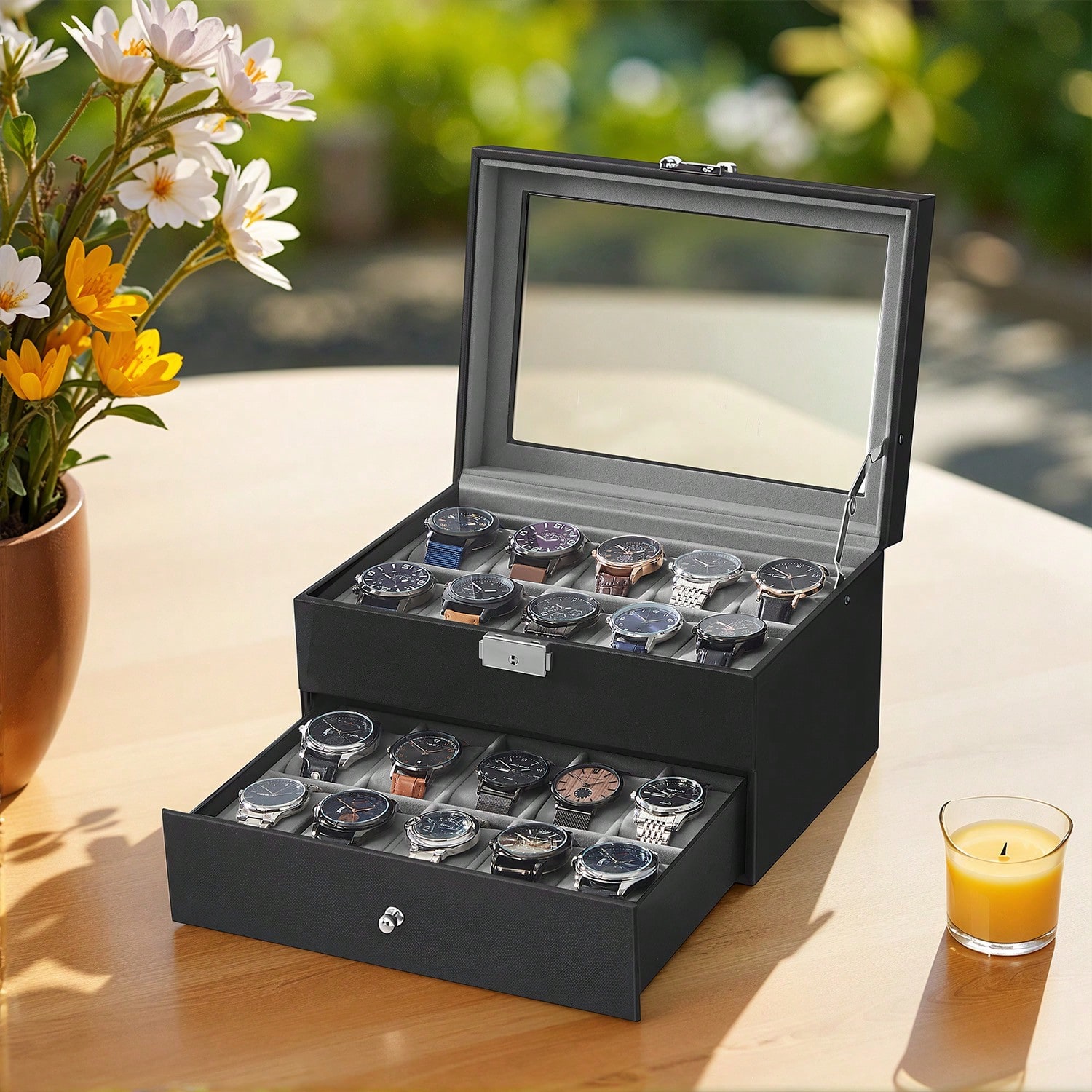 Jewelry Watches Women - 유리 뚜껑과 잠금장치가 있는 20슬롯 시계