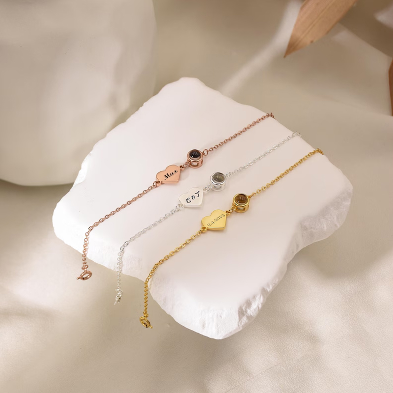 Rose Gold Bracelet - 사진 프로젝션 팔찌와 사용자 정의 이름