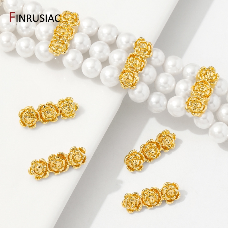 Rose Gold Bracelet - 18K 금도금 황동 장미꽃 비즈 분리기