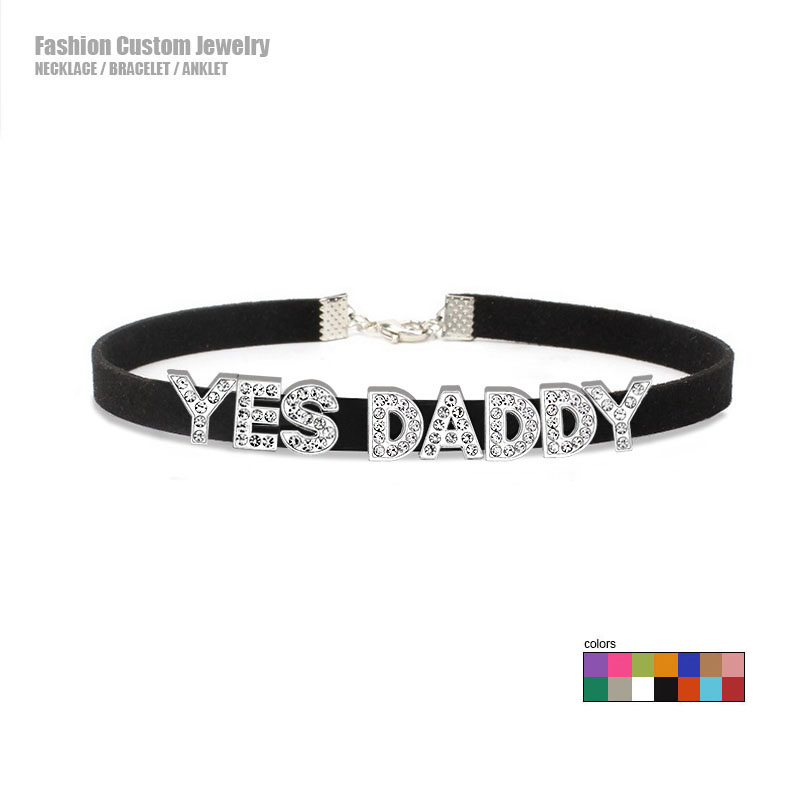 Crystal Choker Necklace - 섹시한 라인 석 편지 예 아빠