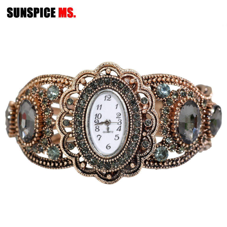 Indian Jewelry Watches - SUNSPICE-MS 여성용 레트로 쿼츠 손목시계, 빈티지