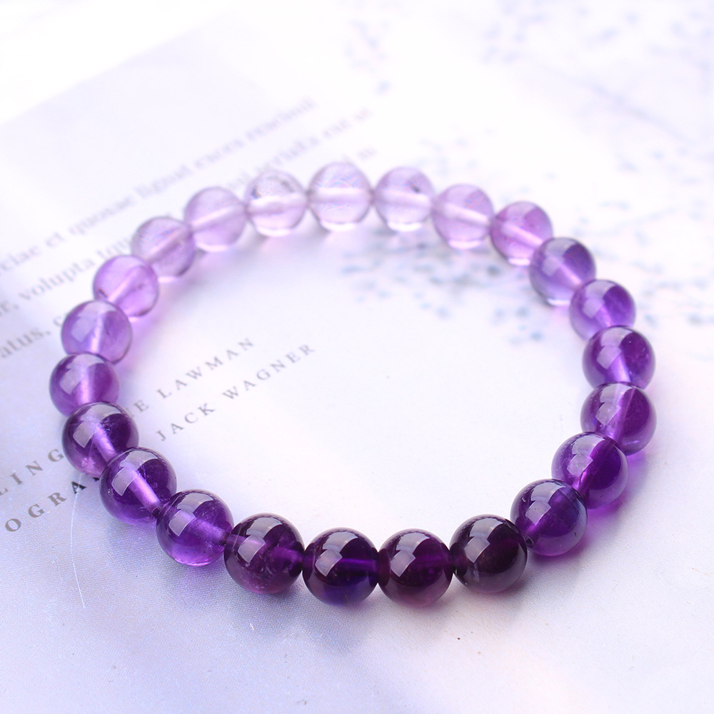 Gemstone Bracelet Healing - 천연 보라색 자수정 쿼츠 투명한 라운드