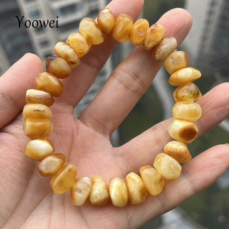 Gemstone Bracelet Healing - 100% 진짜 황색 앰버 팔찌 유니섹스