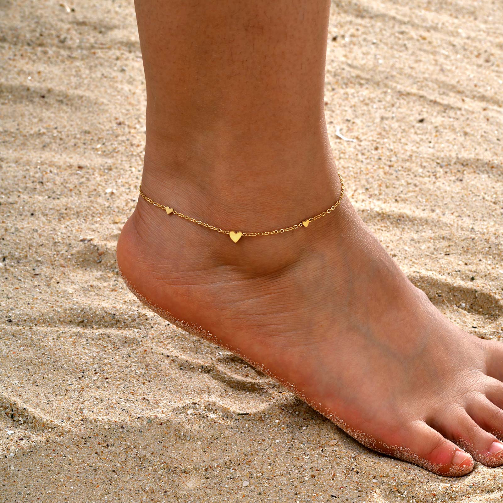 Jc Jewelry & Watches Reviews - 여성을위한 스테인레스 스틸 하트 Anklets, 골드