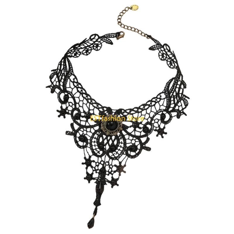 Crystal Choker Necklace - Y5GC 레이스 초커 목걸이 고딕 레이스