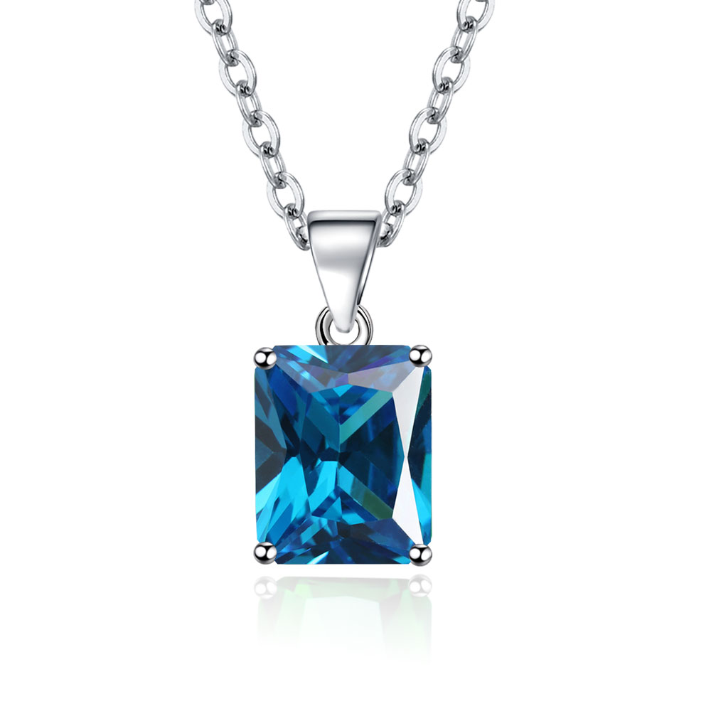 Crystal Choker Necklace - 에메랄드 컷 블루 토파즈, 블루 사파이어,
