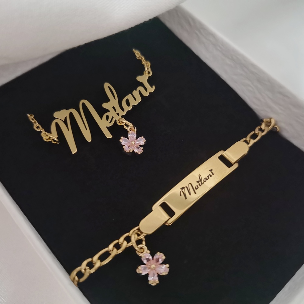 Engraved Name Necklace - LeeChee 플라워 지르콘 작은 펜던트, 커스텀