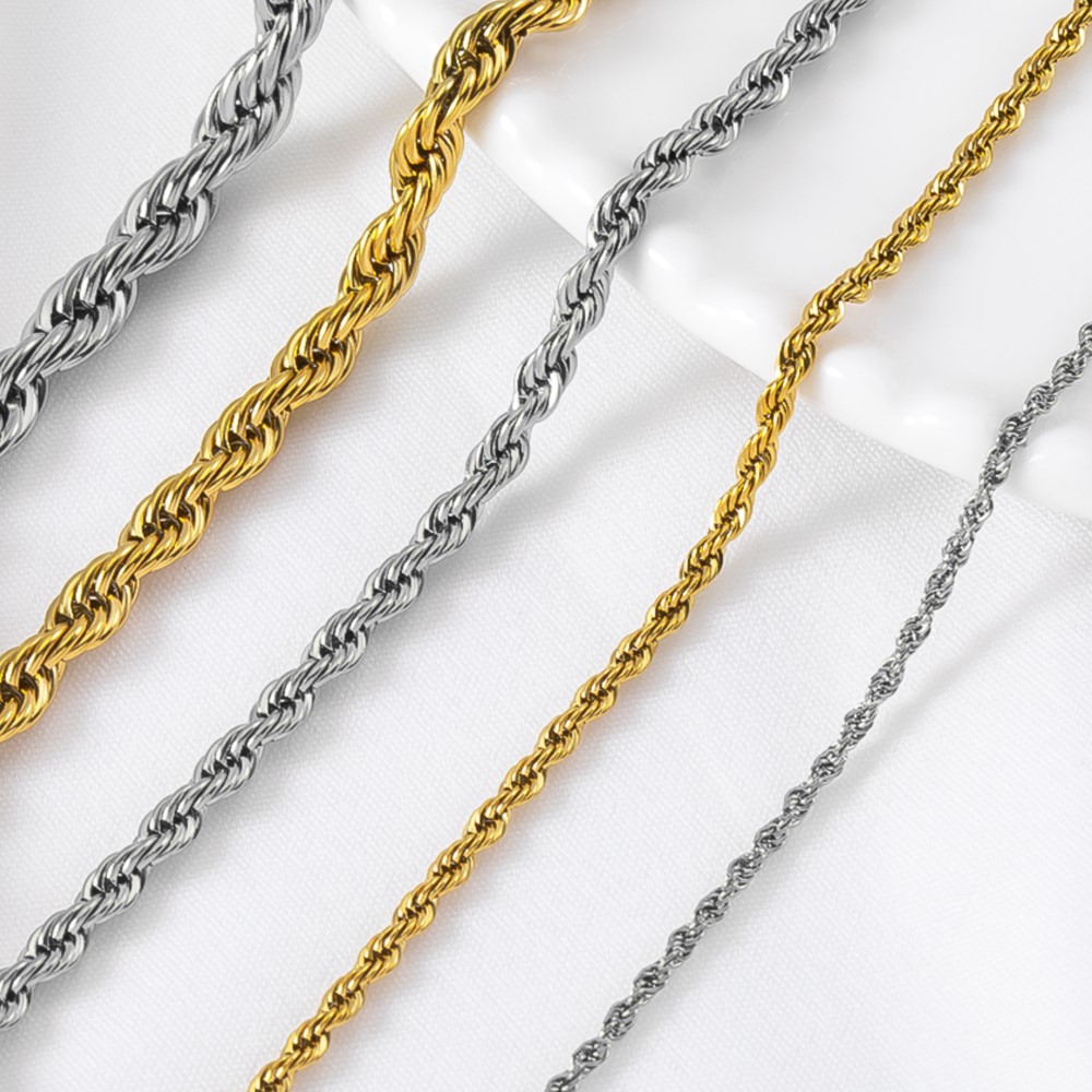 Hip Hop Chain Necklace - 0.5/1미터 스테인리스 스틸 트위스트 로프 체인