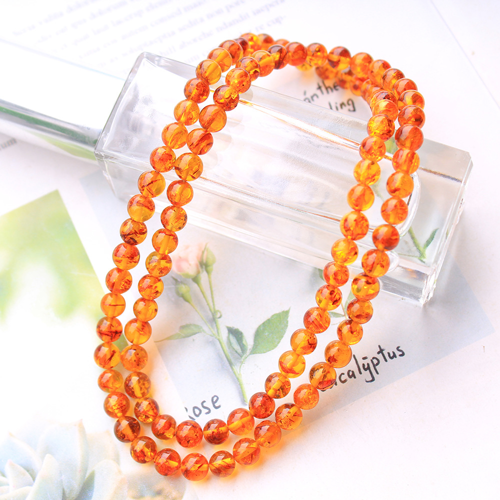 Gemstone Bracelet Healing - 천연 Piebald 앰버 오렌지 3 랩