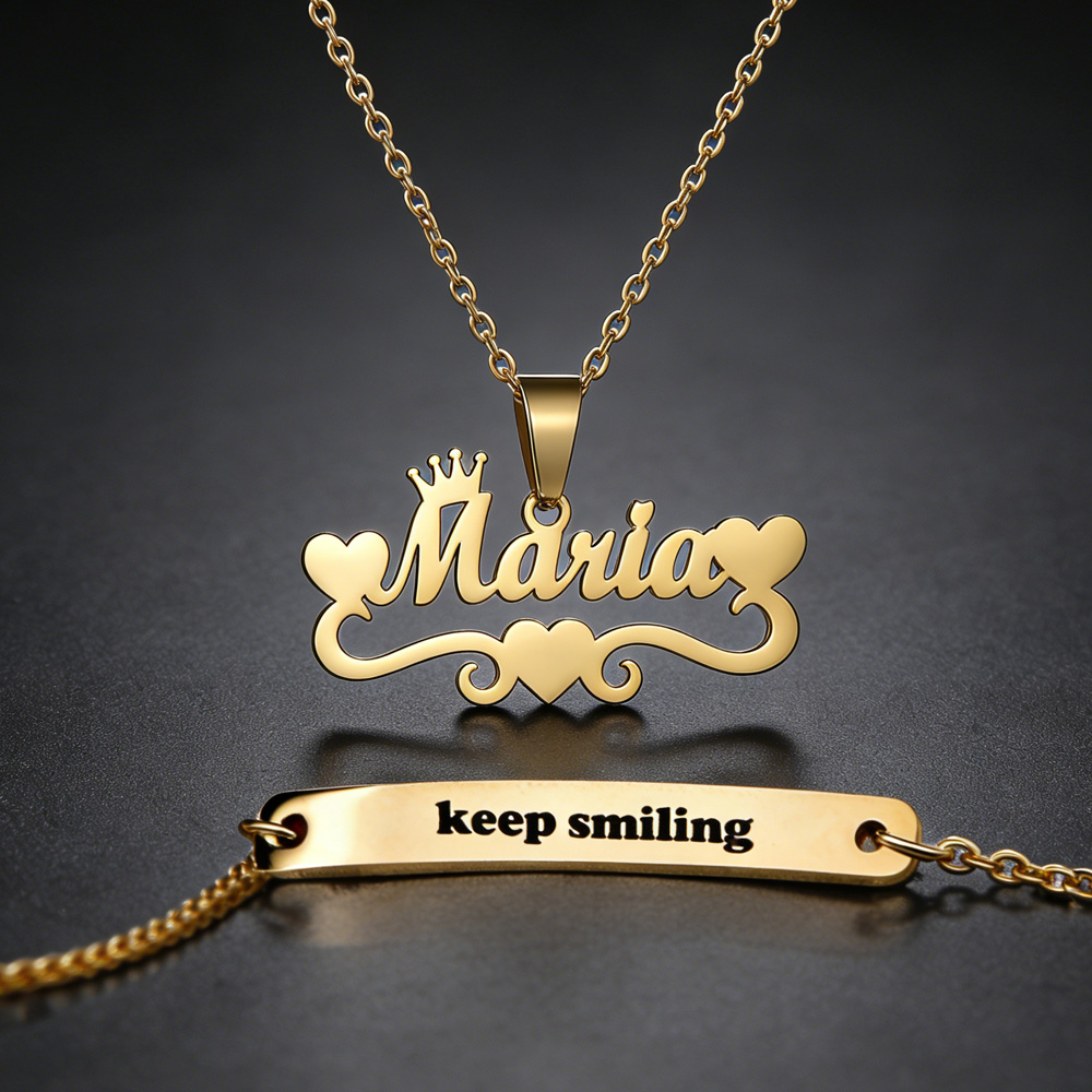 Engraved Name Necklace - 개인 맞춤 이름 하트 목걸이 팔찌