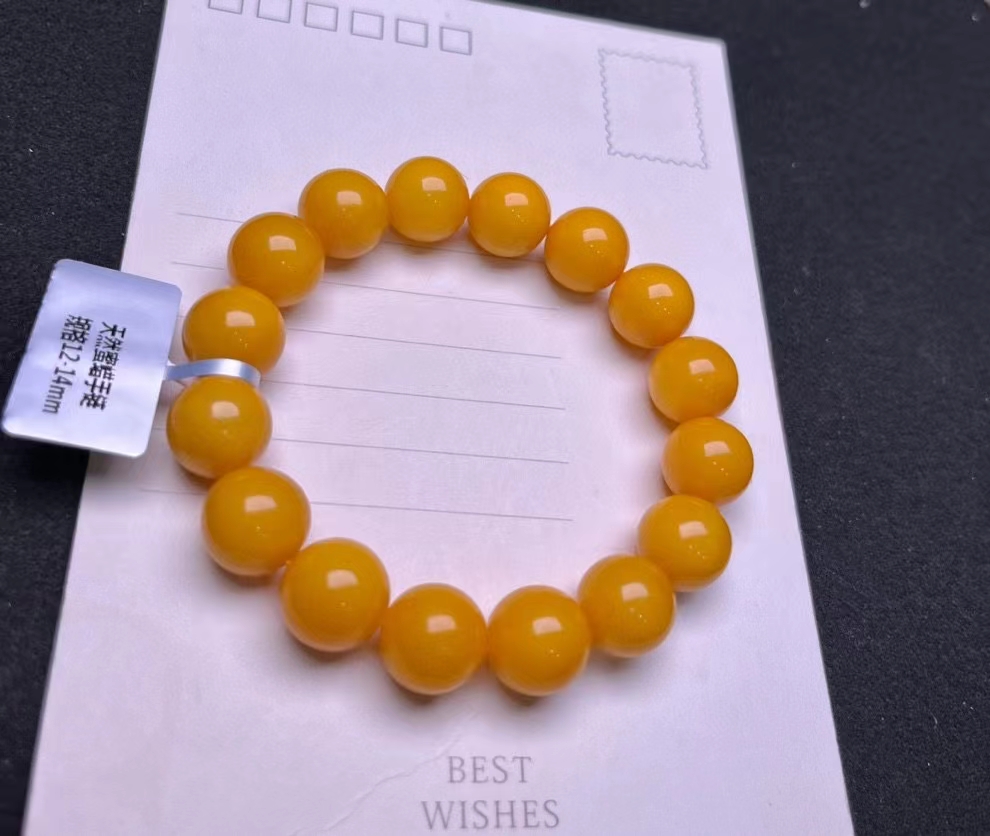 Gemstone Bracelet Healing - 천연 황색 호박 원석 라운드 비즈