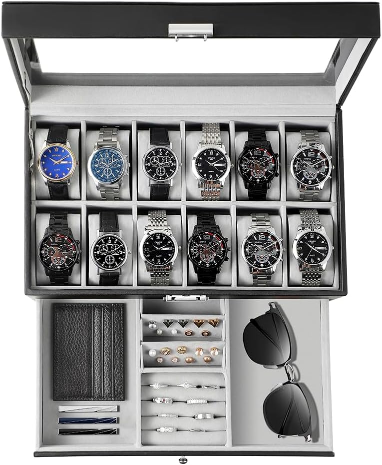Jewelry Watches & Accessories - 남성용 시계 보관함, 12칸 유리 뚜껑