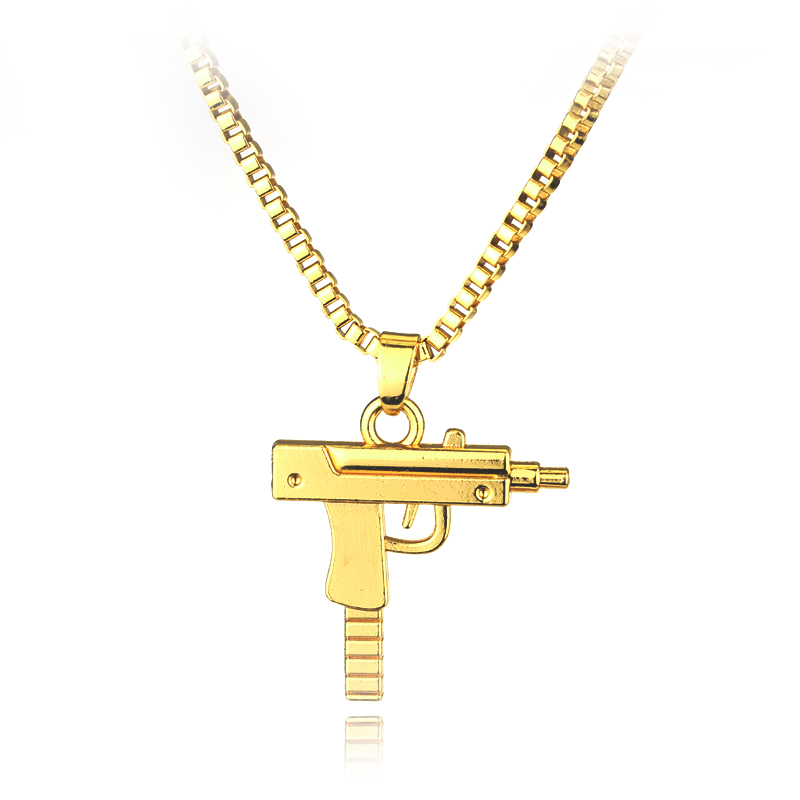 Hip Hop Chain Necklace - 트렌디한 우지 총 모양 펜던트 목걸이,