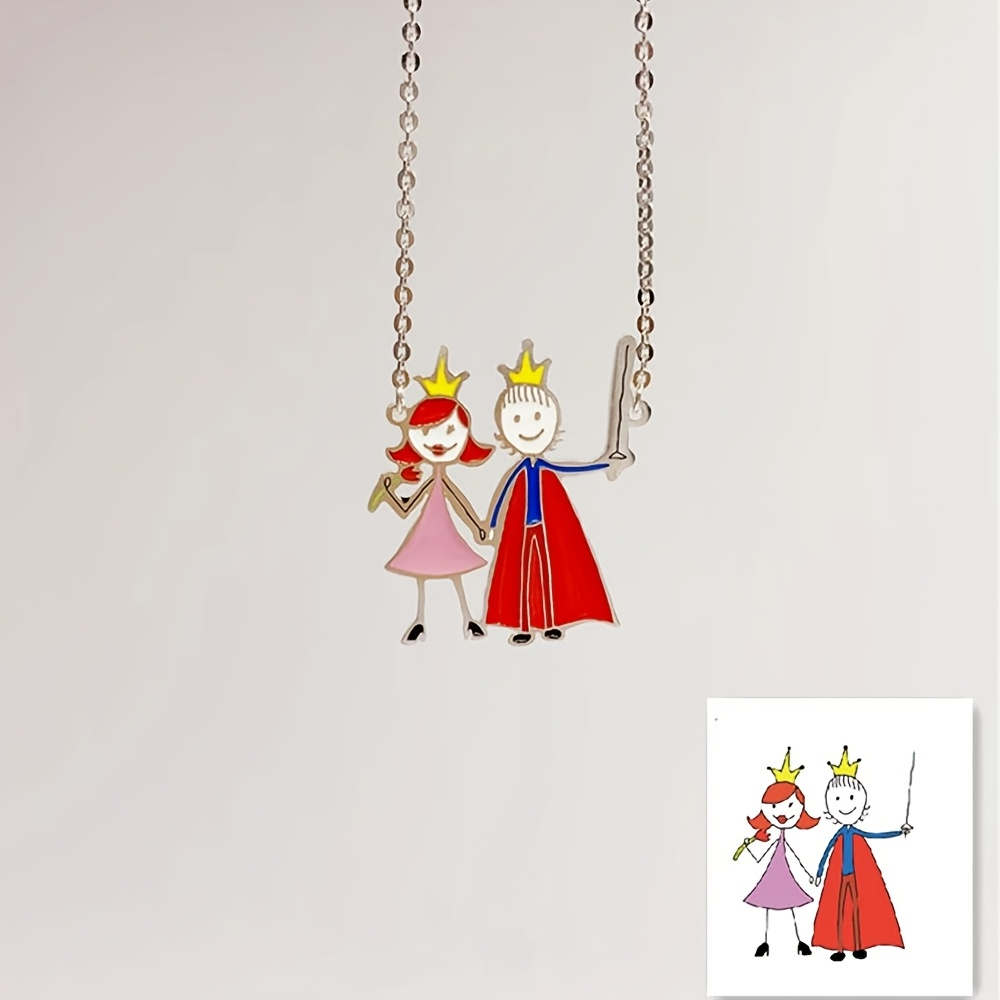 Engraved Name Necklace - 어린이 그림 펜던트 기념품 목걸이, 엄마를