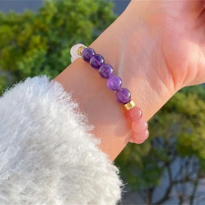Rose Gold Bracelet - 천연 자수정 로즈쿼츠 비즈 팔찌 골드