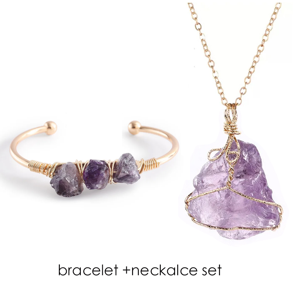 Gemstone Bracelet Healing - 천연석 오픈 커프 팔찌, 크리스탈 황동