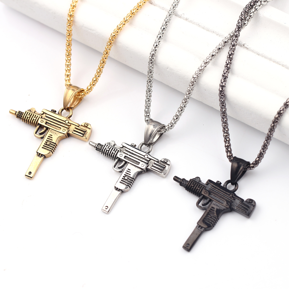 펑크 우지 권총 기관총 목걸이 펜던트 - 남성용 패션  - Hip Hop Chain Necklace 리뷰 및 가격