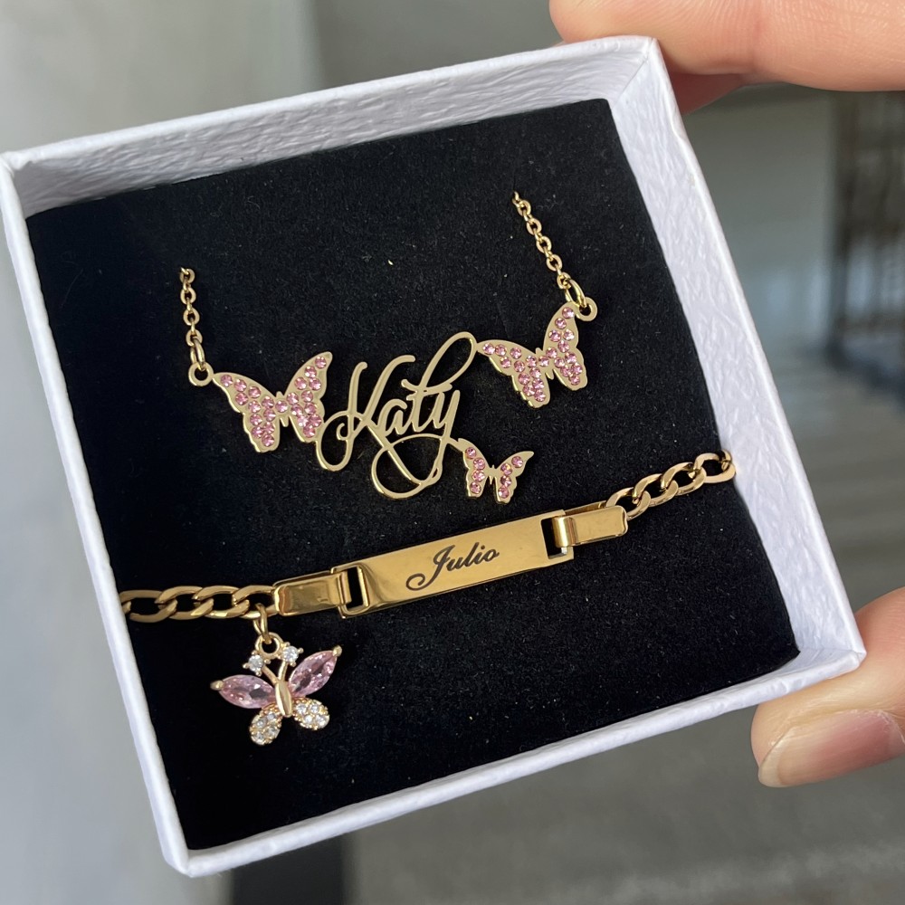DUOYING 맞춤형 핑크 나비 세트, 맞춤형 탄생석  - Engraved Name Necklace 리뷰 및 가격