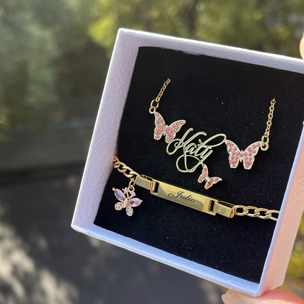 DUOYING 맞춤형 핑크 나비 세트, 맞춤형 탄생석  - Engraved Name Necklace 리뷰 및 가격