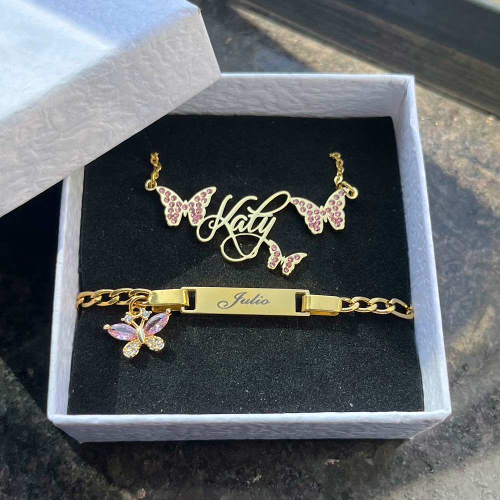 DUOYING 맞춤형 핑크 나비 세트, 맞춤형 탄생석  - Engraved Name Necklace 리뷰 및 가격