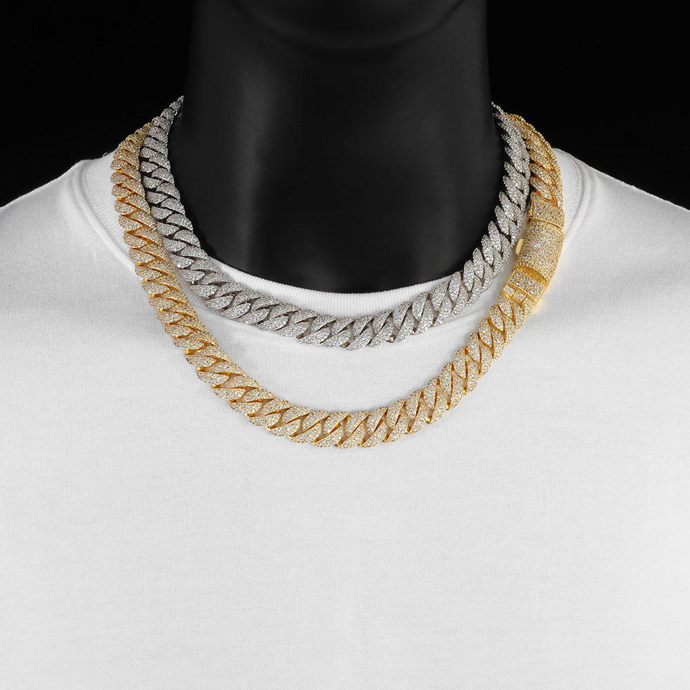 14mm 3줄 다이아몬드 쿠반 링크 목걸이, 고급 황동 - Hip Hop Chain Necklace 리뷰 및 가격
