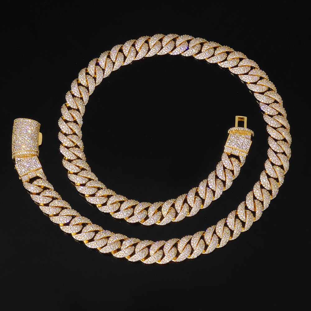 14mm 3줄 다이아몬드 쿠반 링크 목걸이, 고급 황동 - Hip Hop Chain Necklace 리뷰 및 가격