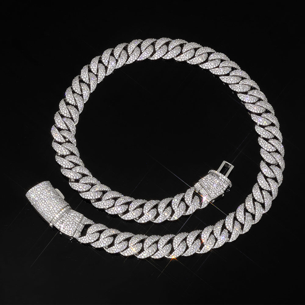 14mm 3줄 다이아몬드 쿠반 링크 목걸이, 고급 황동 - Hip Hop Chain Necklace 리뷰 및 가격