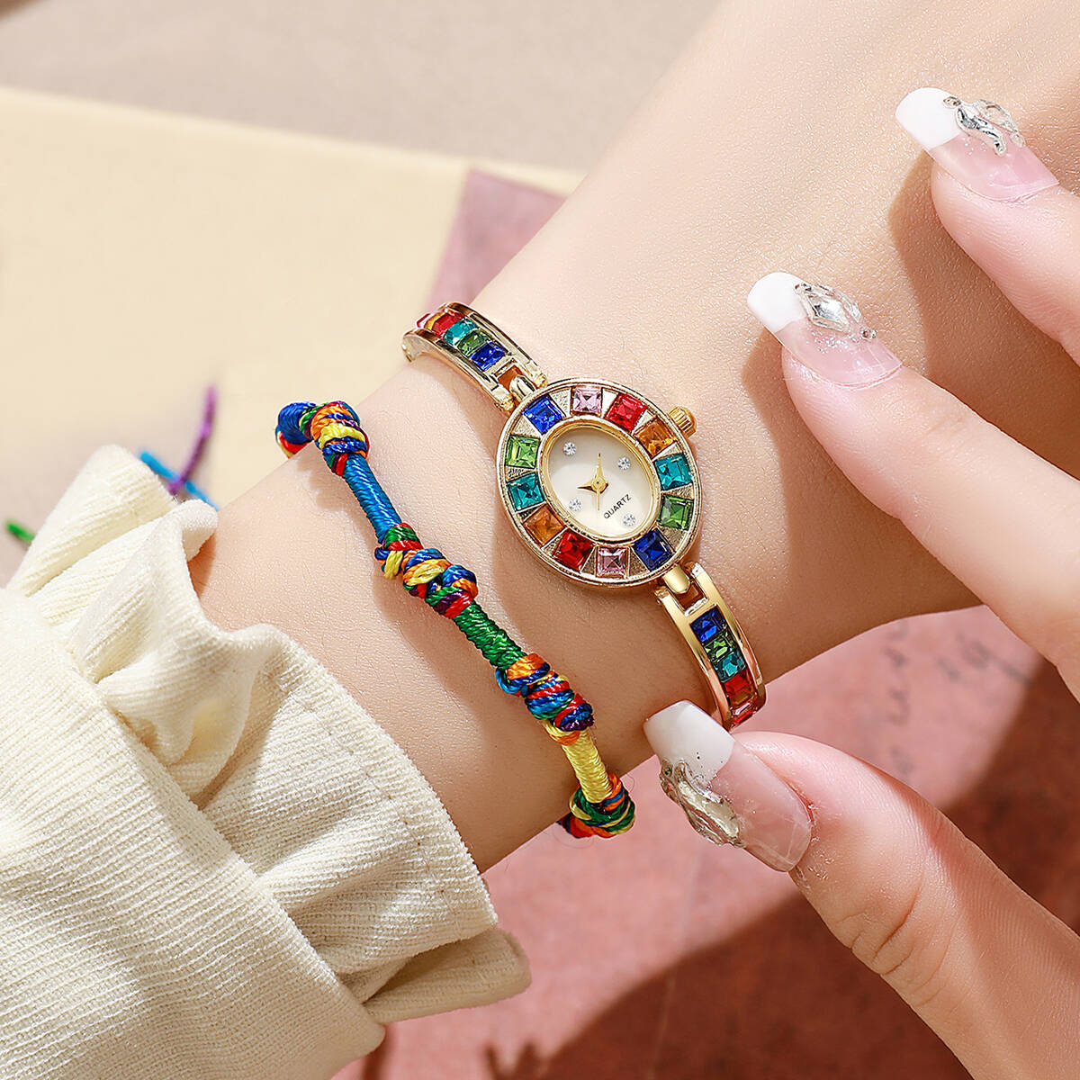 2개/세트 럭셔리 라인스톤 여성용 시계 패션 팔찌 밴드 - Jewelry Watches Women 리뷰 및 가격