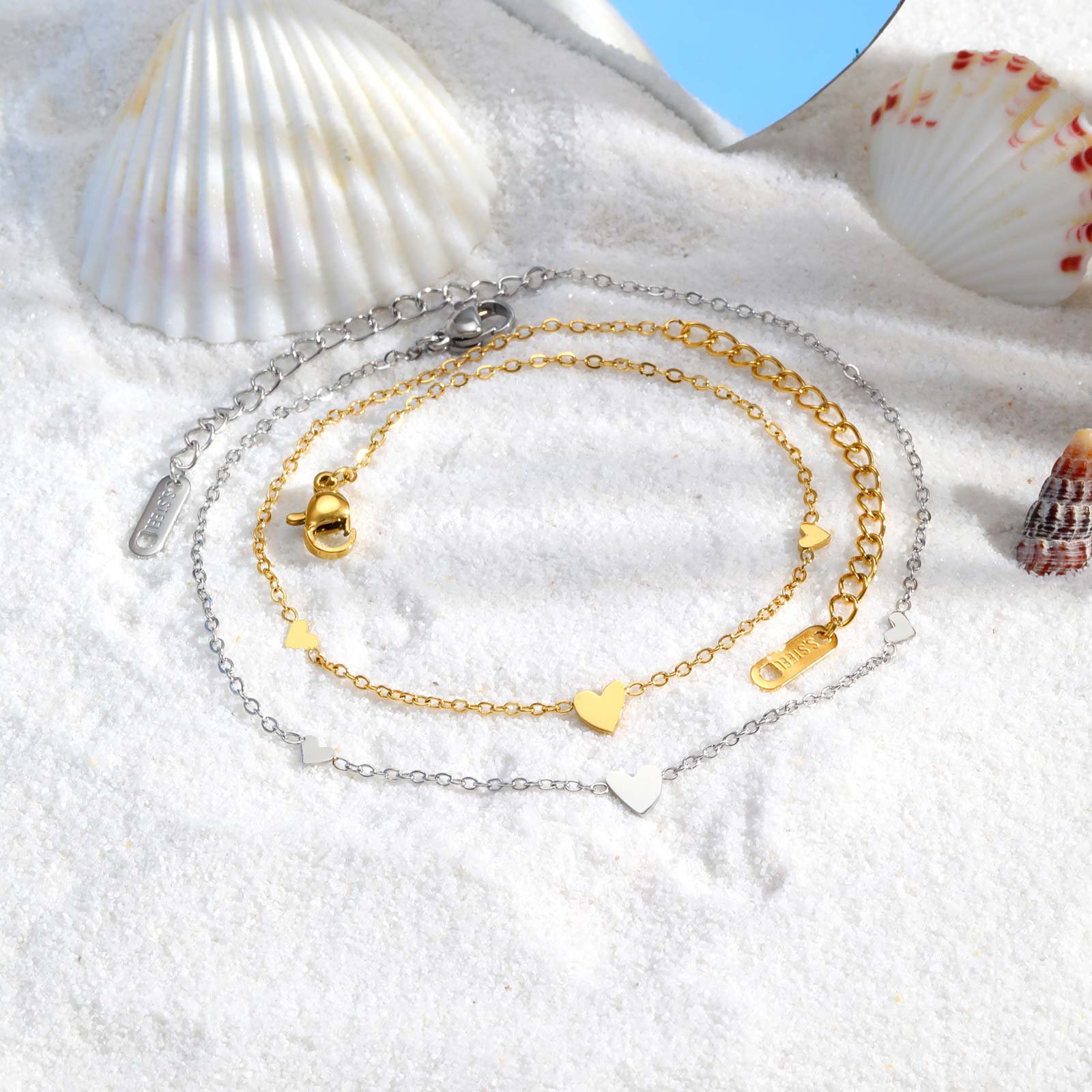 여성을위한 스테인레스 스틸 하트 Anklets, 골드  - Jc Jewelry & Watches Reviews 리뷰 및 가격