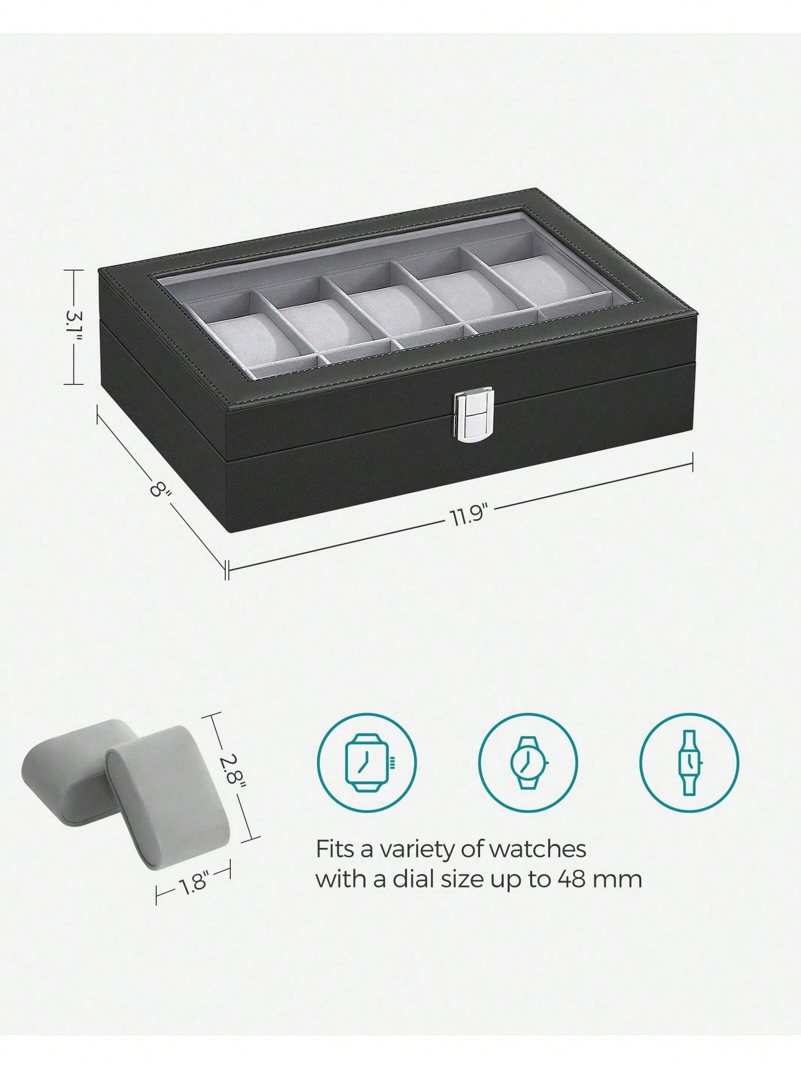 유리 뚜껑과 서랍이 있는 12슬롯 잠금식 시계 상자,  - Jewelry Watches & Accessories 리뷰 및 가격