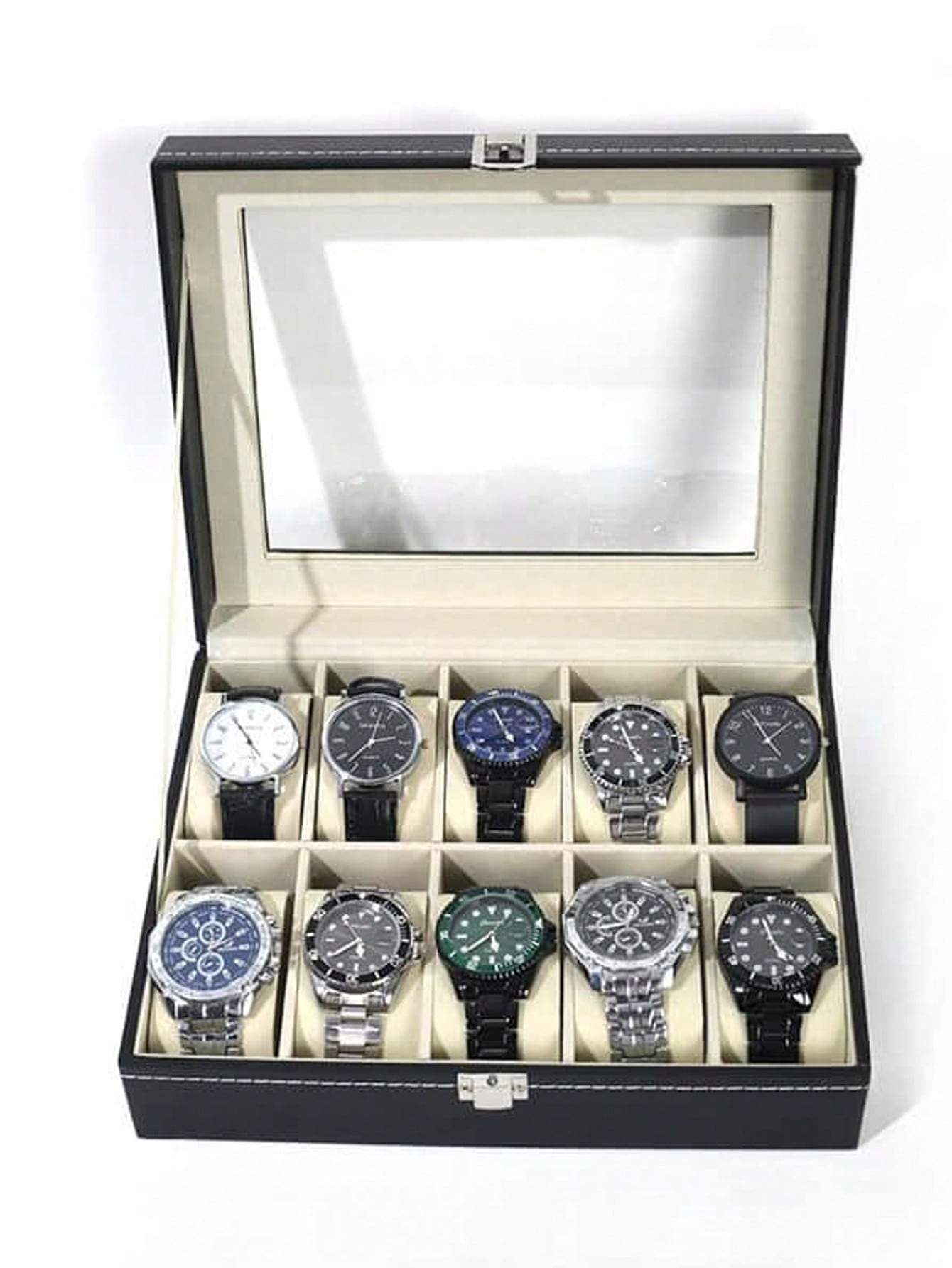잠금장치가 있는 가죽 시계 상자, 대용량 시계 진열 케 - Jewelry Watches Women 리뷰 및 가격