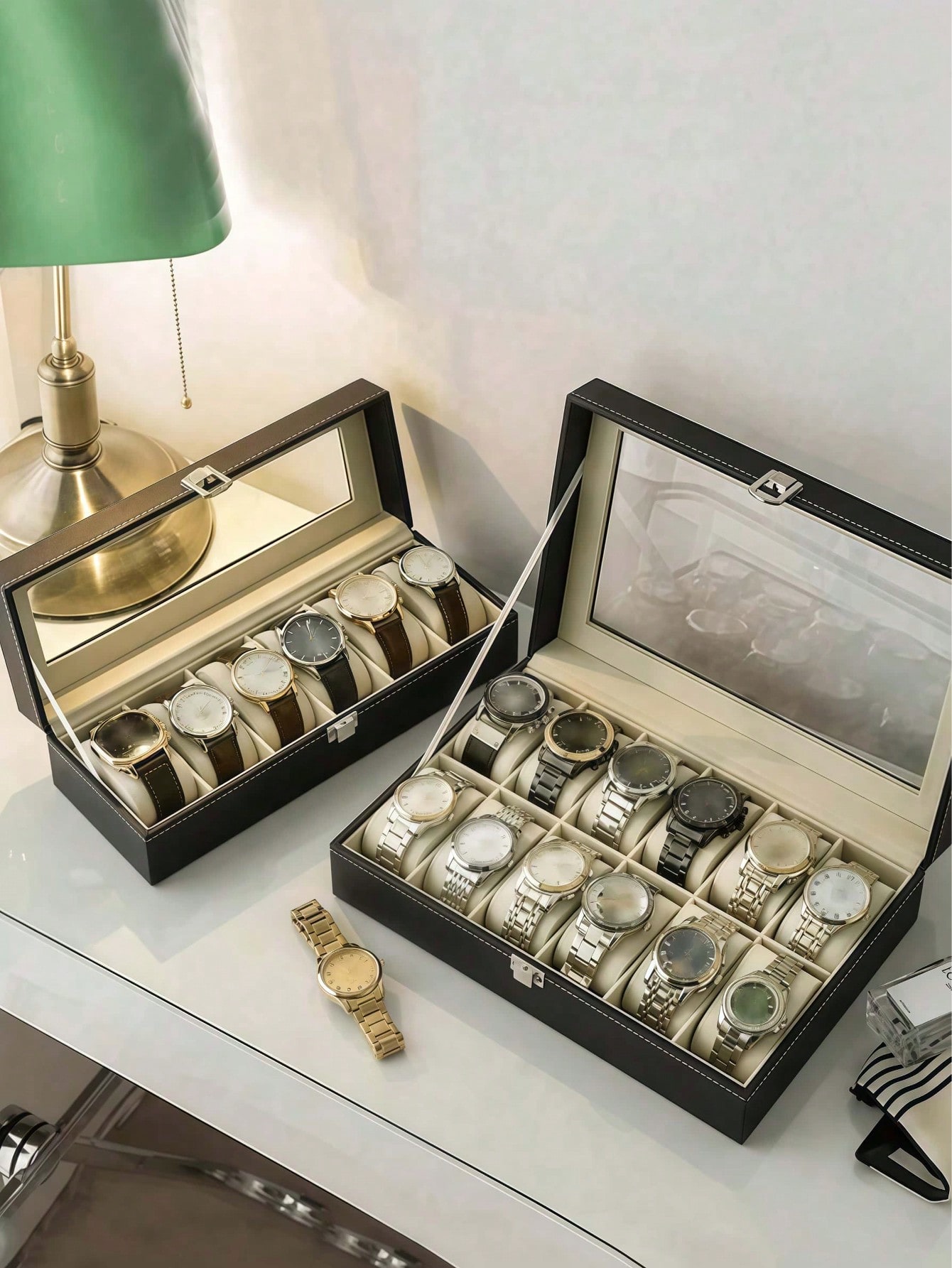 잠금장치가 있는 가죽 시계 상자, 대용량 시계 진열 케 - Jewelry Watches Women 리뷰 및 가격