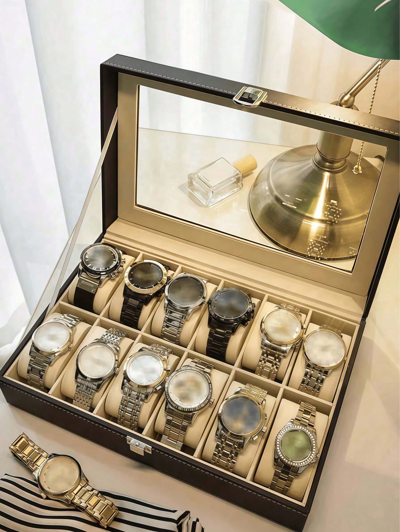 잠금장치가 있는 가죽 시계 상자, 대용량 시계 진열 케 - Jewelry Watches Women 리뷰 및 가격