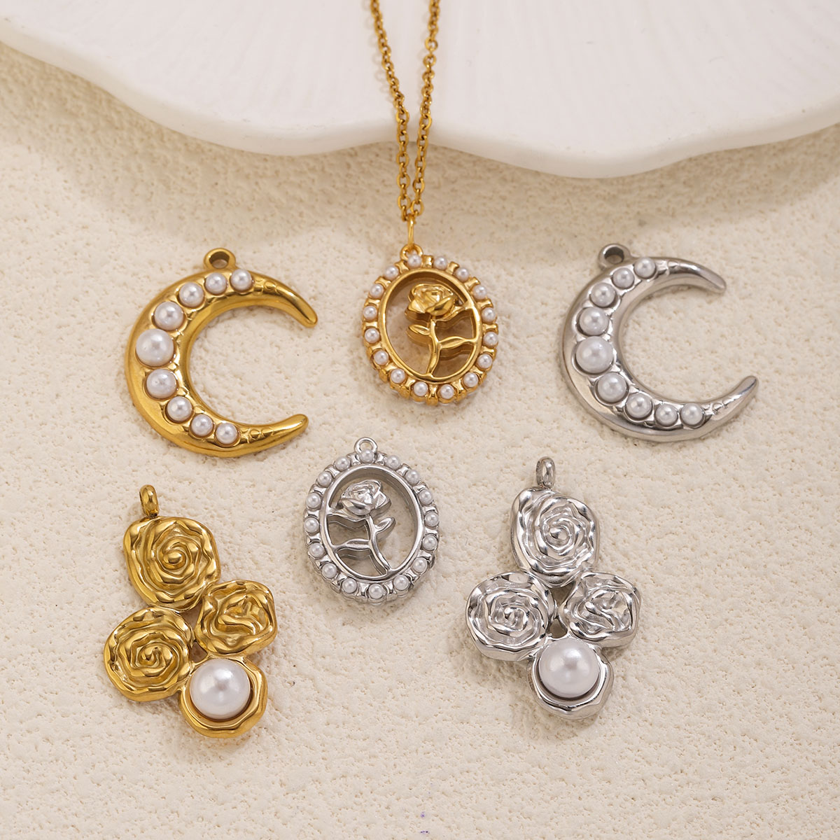 5개 스테인레스 스틸 18K 금도금 달꽃 진주 참 펜던 - Rose Gold Bracelet 리뷰 및 가격