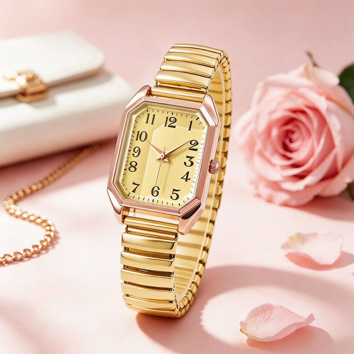 여성용 팔각형 직사각형 쿼츠 시계 투톤 스트레치 메탈  - Jewelry Watches Women 리뷰 및 가격