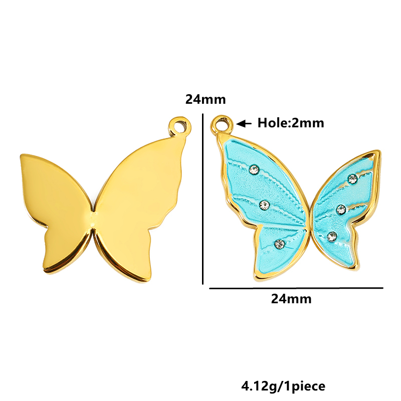 4pcs 18K 골드 컬러 도금 스테인레스 스틸 에나멜 - Butterfly Pendant Necklace 리뷰 및 가격