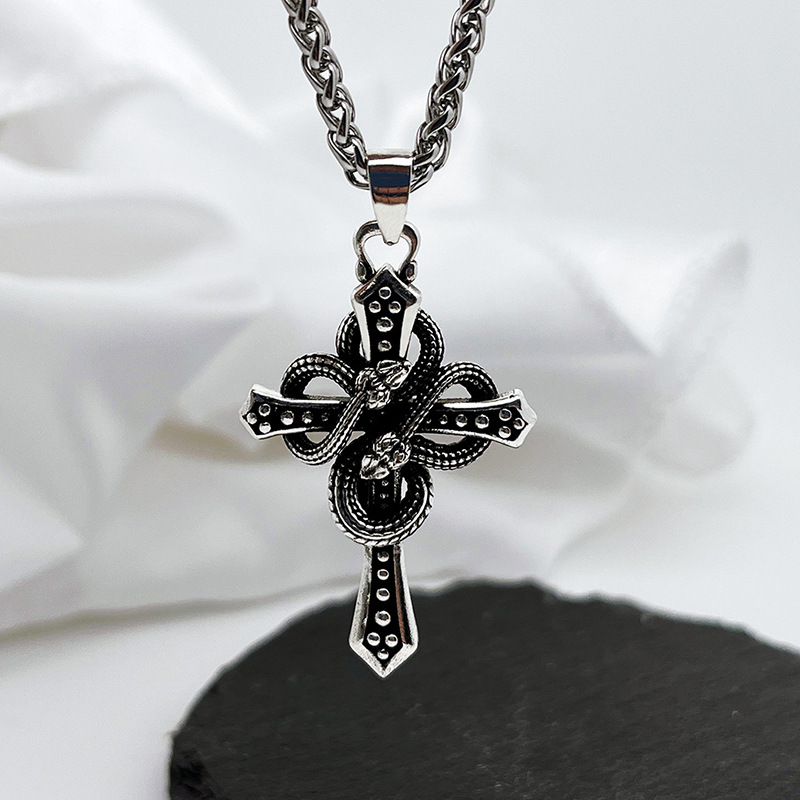 빈티지 투톤 뱀 모양 가시 십자가 펜던트 목걸이 (남성 - Hip Hop Chain Necklace 리뷰 및 가격