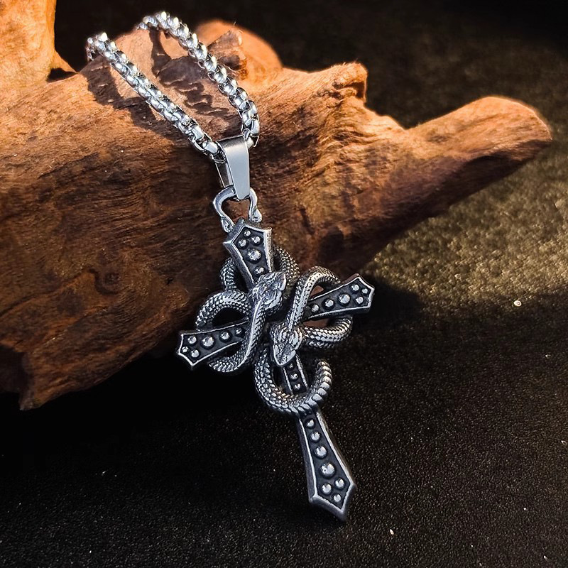 빈티지 투톤 뱀 모양 가시 십자가 펜던트 목걸이 (남성 - Hip Hop Chain Necklace 리뷰 및 가격