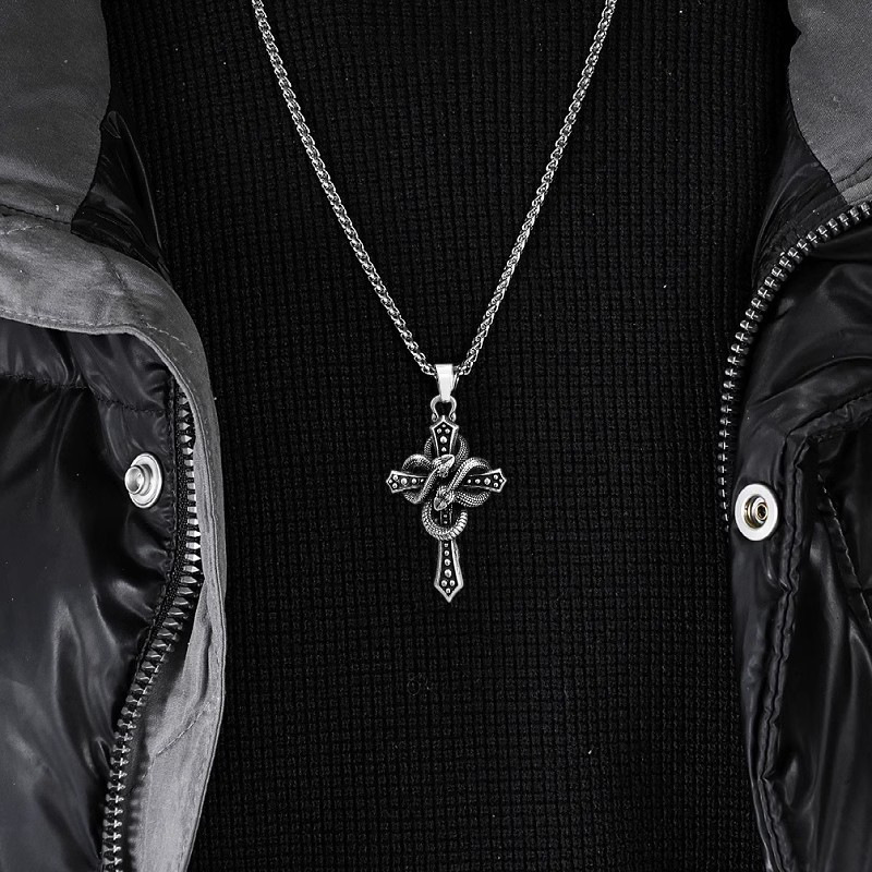 빈티지 투톤 뱀 모양 가시 십자가 펜던트 목걸이 (남성 - Hip Hop Chain Necklace 리뷰 및 가격